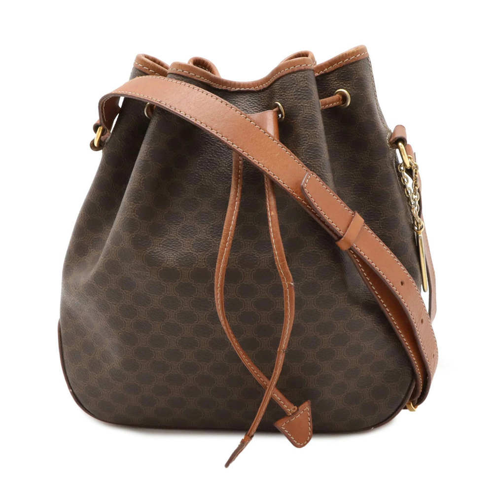 Celine Macadam drawstring bag shoulder Hobo leather dark brown